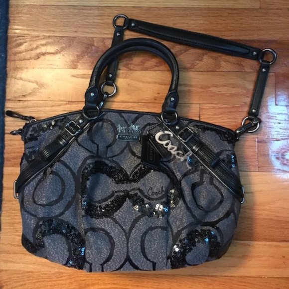 Coach Black Sequin Op Art Satchel - Picture 1 of 5